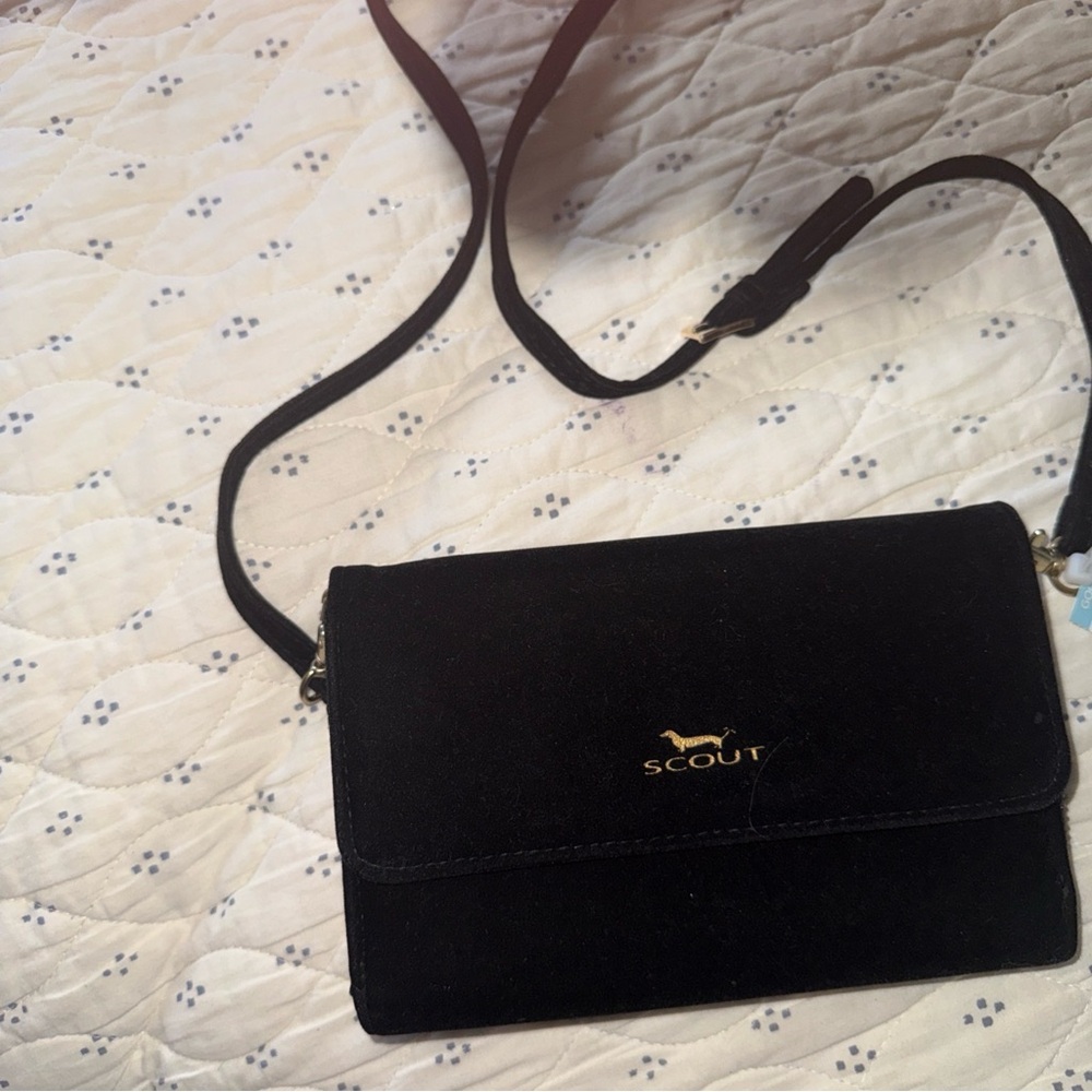 Scout Black Velvet Decker Crossbody Clutch Gold Hardware Detachable Strap